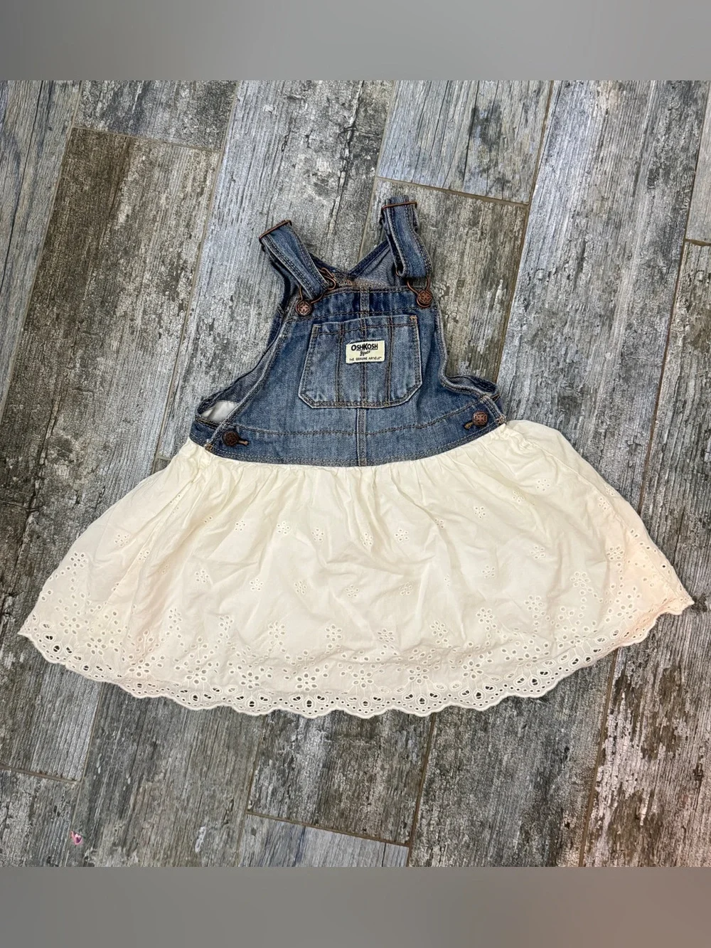 OshKosh B'gosh Denim Overall Dress with white Eyelet Skirt - Kids